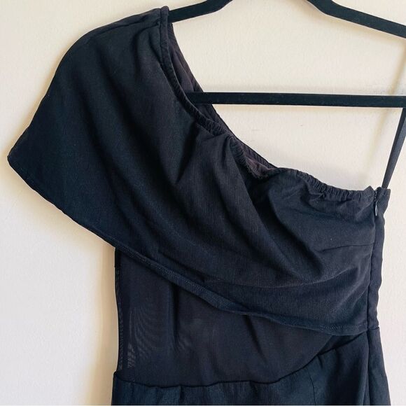 SUPERDOWN Danielle Black Mesh One Shoulder Mini Dress Small - Picture 3 of 11